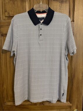 Ted Baker White Micro-Pattern Polo with Black Contrast Collar
